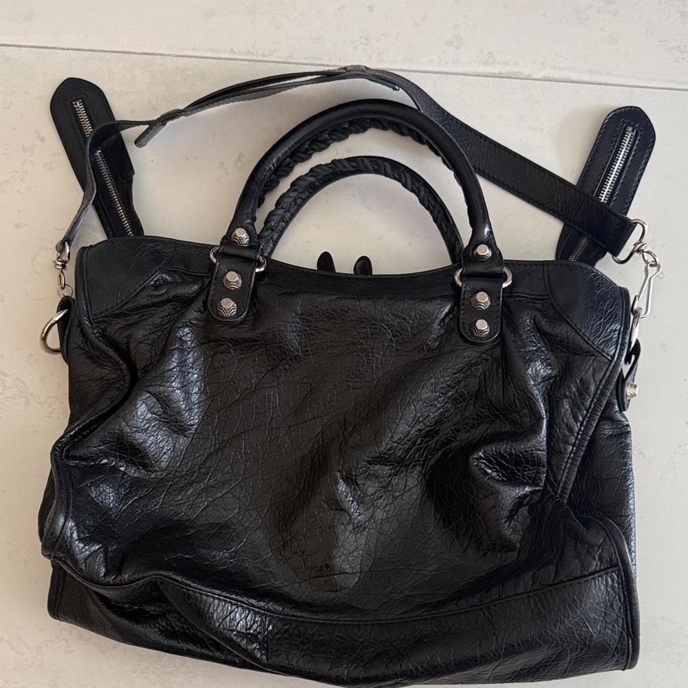 Balenciaga Black Leather Satchel with Silver Hardware Accents - Picture 2 of 8